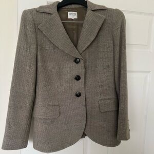 Armani Collezioni Taupe Herringbone Tailored Blazer quality piece.